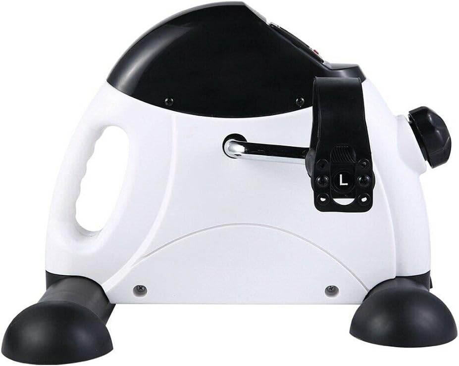Side view of the pedal exerciser showing the 'L' marked pedal
