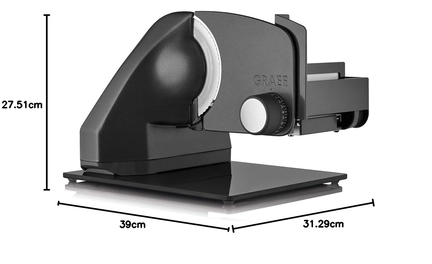 GRAEF. Classic C95 - Elektrischer Allesschneider, Made in Germany, Kippbar 30°, Vollmetall, Edelstahl-Wellenschliffmesser 170 mm, Schnittstärke 0-20 mm, 170 W, Brotschneidemaschine, Eisenglimmergrau