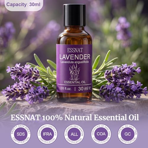 ESSNAT Olejek Eteryczny Lawendowy 30 ml – 100% naturalny olejek eteryczny, pozyskiwany z prawdziwej lawendy, idealny do aromaterapii, dyfuzorów, masażu oraz projektów DIY