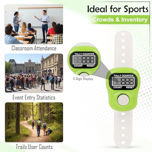 Image of GLUN Finger Ring Tally Counter, Pack of 5, 5 Digit Hand Clicker Counting Device Multicolour with Clear Visible Numbers, Useful for Various Counting Purposes