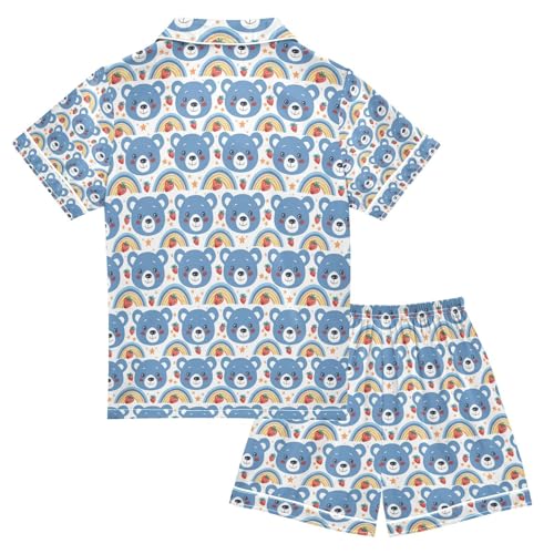 senya Blue Bear Head Satin Summer Pajama Sets Silk Short Sleeve Button Down Sleepwear2