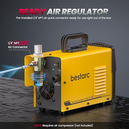 Image of Bestarc Pilot Arc Plasma Cutter, [LED Display][Air Sensor] 50A Plasma Cutter Machine 110 /220V Dual Voltage, 1 /2'' Clean Cut 3 /4 Inch Max Cut, Post Flow Mesh, 2T /4T for Beginners DIY, Yellow