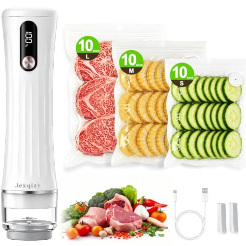 Image of Vacuum Sealer for Food (Compact Vacuum Sealer Machine + 30 Reusable Vacuum Bags),80Kpa Handheld Food Sealer with with Display for Meal Prep, Leftovers, Freezer Storage, and Fresh Food Preservation