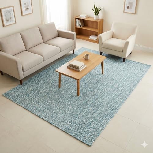 Image of Handmade Cotton Braided 4x6 feet Area Rug - Washable, Low Pile Reversible Floor Mat for Bedroom, Kitchen, Entryway & Living Room - Eco-Friendly Woven Carpet - (Multi Green, Rect)