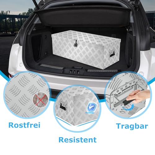 Froadp Aluminium Kiste mit Deckel, 990x330x254 mm Alubox Werkzeugkiste abschließbar, wasserdichte Alu Transportbox für Werkzeuge, Camping & Aufbewahrung (Silber)