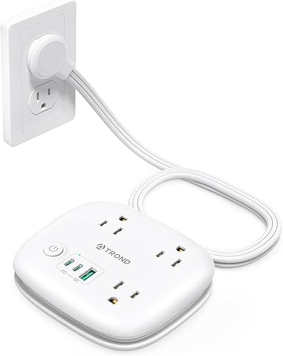 Miniatura 1 de Regleta de alimentación de viaje con PD 20 W USB C, cable de extensión TROND con 3 tomas de corriente ampliamente espaciadas y USB C de carga