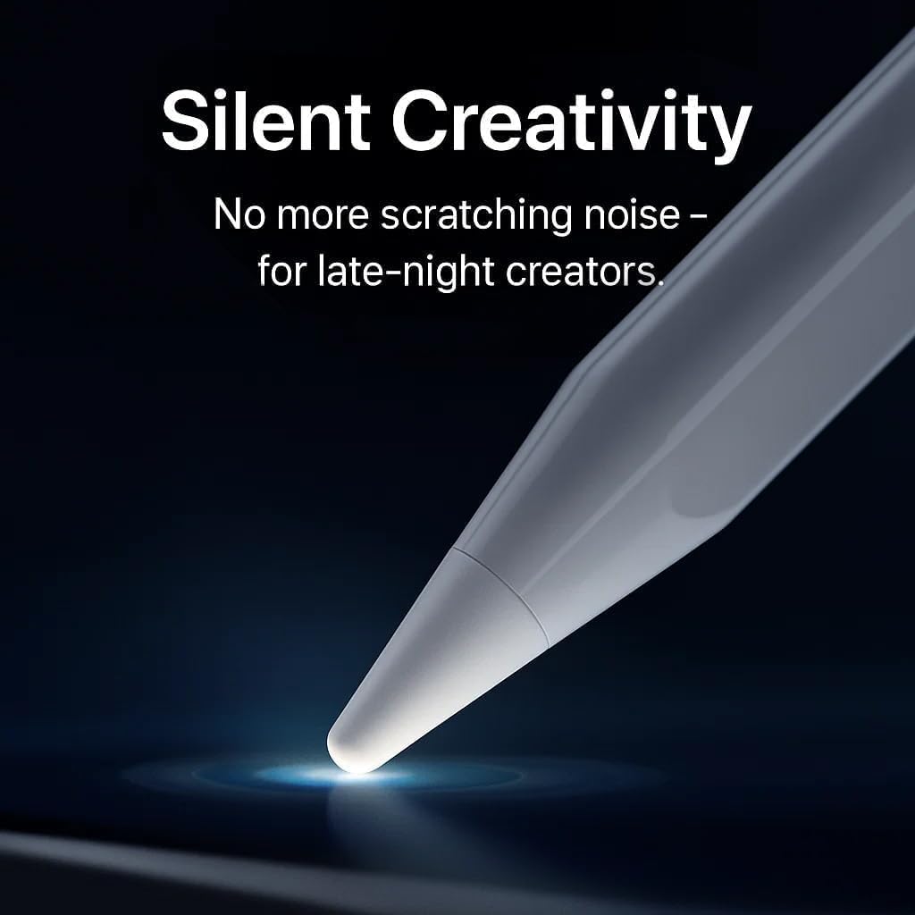 NXVX Replacement Tips for Apple Pencil, 2 Silicone + 4 Silver Metal | Quiet soft nibs for silent notes, hard nibs for long-wear drawing, case included