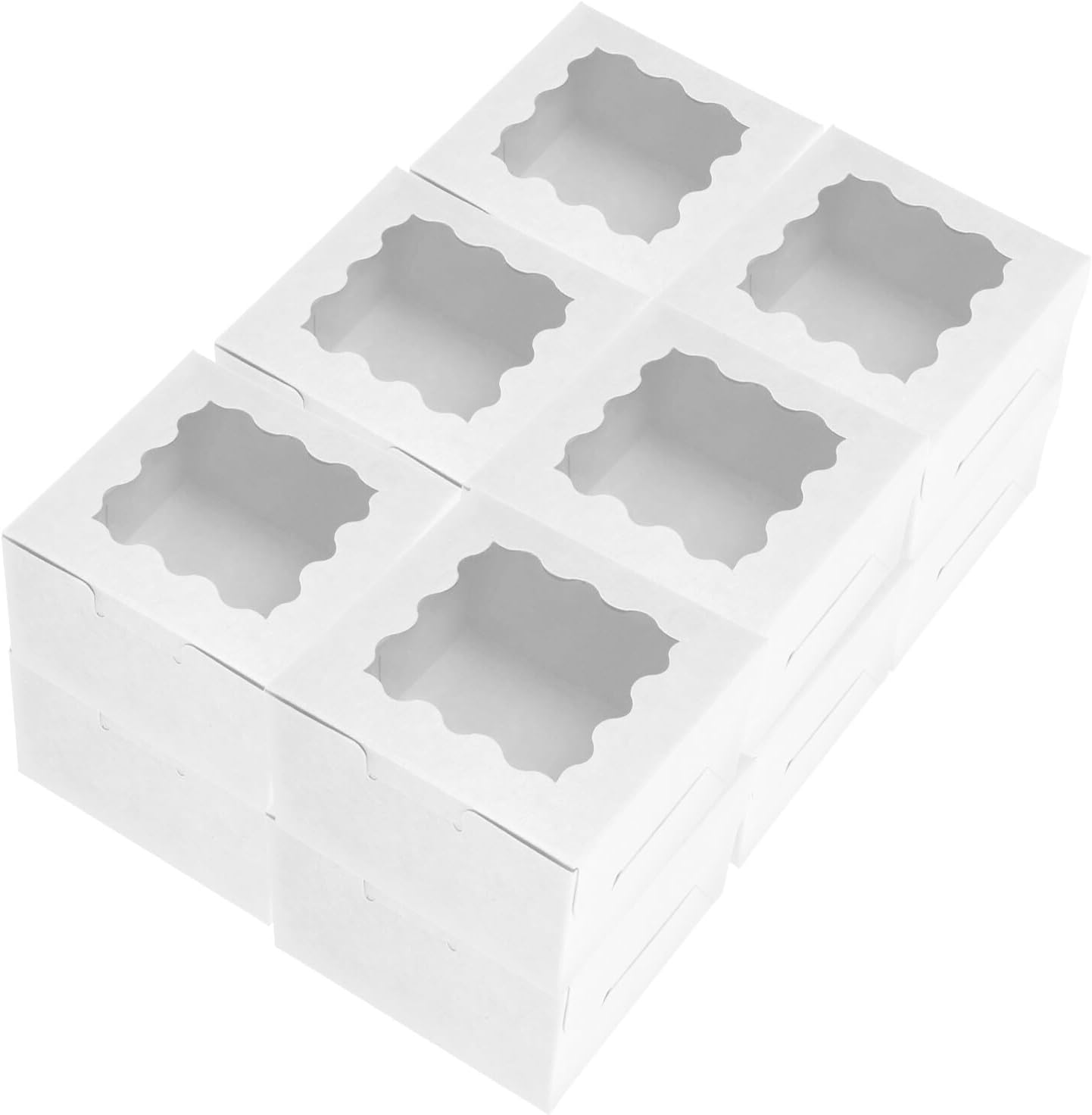 NUOBESTY 50pcs White Small Cake Boxes with Lids for Baking Packaging Individual Dessert Containers for Baked Goods Cupcakes and Cake Slices – Portable Carriers for Transport and Takeout