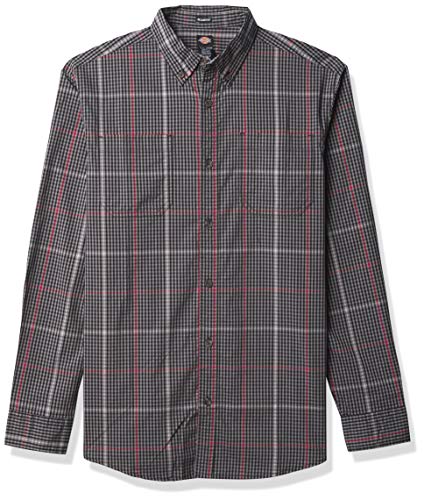 Dickies Men's Long Sleeve Flex Woven Shirt, Gray Plaid, Large