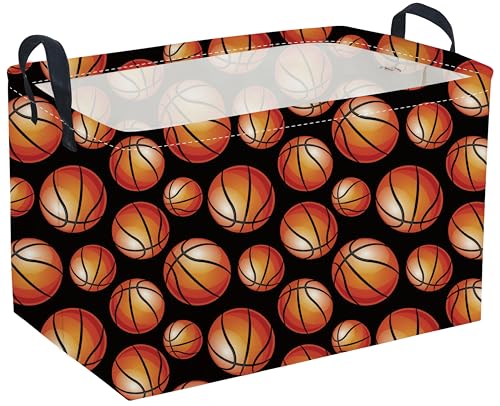 Image of Rectangular Basketball Basket,Easter Basket.Cute Baskets for Room Decor, Kids Baskets with Handles.Books Bins,Gifts Box. (Balck basketball)