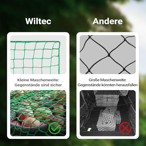 Wiltec Ladungssicherungsnetz 5x3 m Grün Masche 4,5x4,5 cm Stärke 3 mm Polypropylen Transportnetz für Anhänger mit Randkördel Witterungsbeständig Ladung Sicherheit