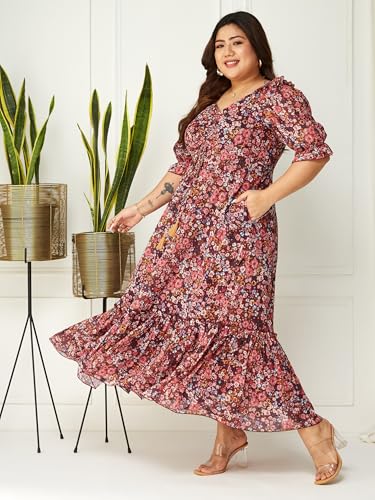 Image of Miss Chase A+ Women's Bohemian V-Neck Flutter Sleeve Chiffon Relaxed Fit Wrap Maxi Dress
