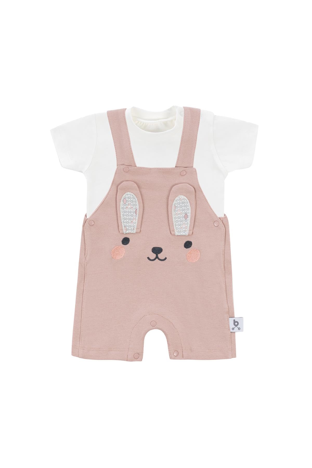 Gezenbebe Hero Kısa Kol Bebek T-Shirt & Nakışlı Salopet Seti Bunny 6-9 Ay