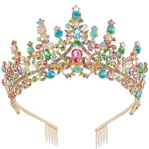 CURASA Baroque Tiaras multicolor crown for women birthday crown for girls vintage princess crown Rhinestone Headbands Queen crown for bridal wedding prom Halloween birthday party