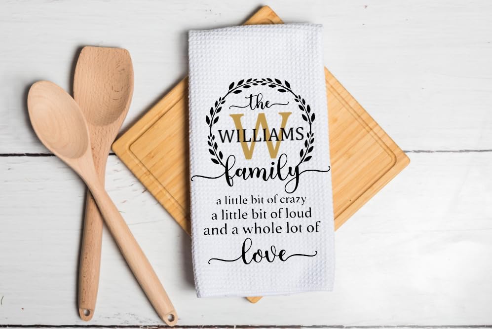 Miniatura 7 de Family Monogram - A Little Bit Of Crazy - Kitchen Towel - Personalized with any name. Microfiber White Waffle Weave Towel. 16 x 24 in. Absorbent, No