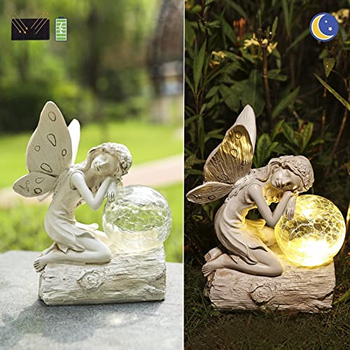 Invvni Garden Fairy Statue, Outdoor Yard Decor With Solar Powered Lights, Angel Statues & Sculptures With Crackle Glass Globe For Lawn Patio Garden Decorations #TOP4