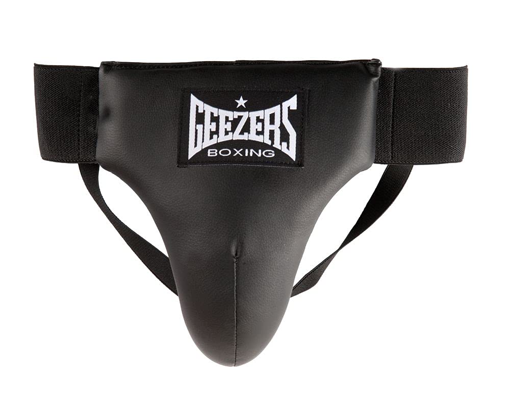 Geezers PU Groinguard For Boxing and MMA Fighting, Abdo Gear for Martial Arts, Jockstrap Abdominal Protector for Sparring, Taekwondo and Grappling (Black, Small)