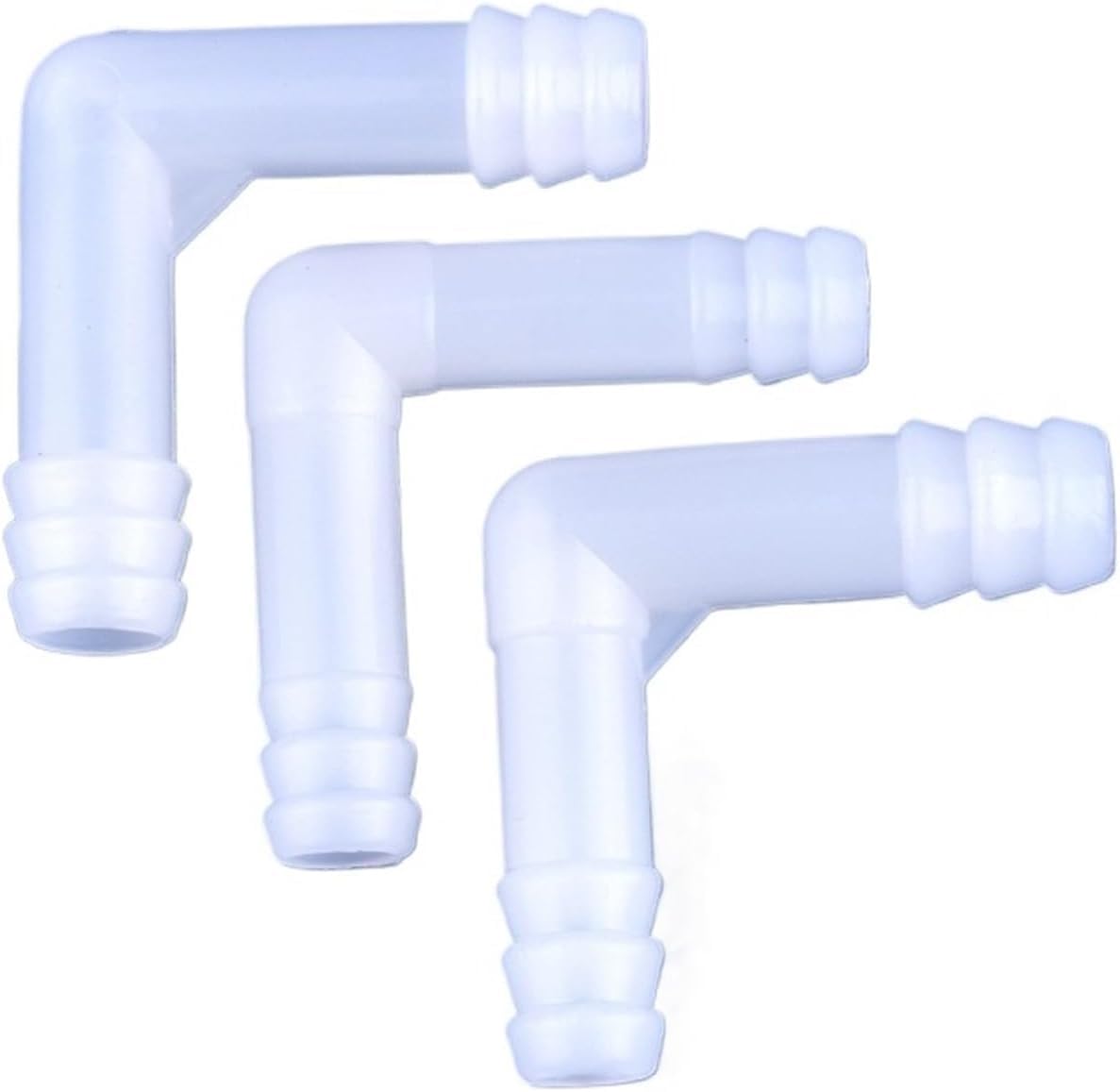 Conector de codo de polietileno de 8 mm, junta de púas de manguera de 90 grados para tubos de bomba de aire de acuario y riego de agua de jardín, 200 unidades en total