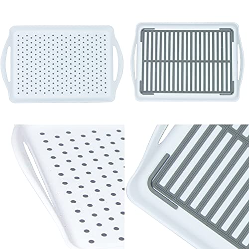 Non Slip Food Serving Tray With Handles, Rectangle Anti-Slip Non-Toxic Dishwasher Safe Tray For Snack Fruit Dessert Breakfast Drink(White) #TOP6