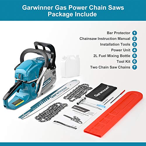 52cc Gas Chainsaws 20 Inch Bar Power Chain Saws, Gas Powered Chainsaw 2 Stroke Handed Petrol Gasoline Chain Saw for Cutting Wood Outdoor Garden Farm Home Use with Tool Kit