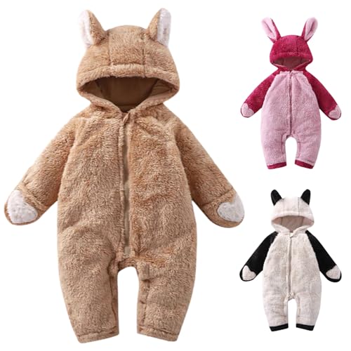 Kunyeah Baby Fleece Strampler Säugling Winter Schneeanzug mit Tierohren Neugeborene Foto Prop Bodysuit Kleinkind Overall für 0-18M, braun, 9-12 Months