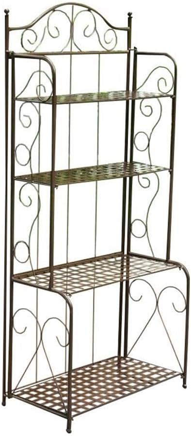 Pemberly Row Contemporary 4 Tier Iron Bakers Rack, 59" H x 26" W x 14" D, Powder Coated Hammered Bronze Finish, Removable Shelves, Folding Design, All-Weather Outdoor and Indoor Use