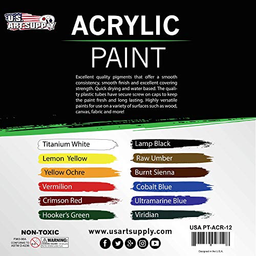 U.s. Art Supply Professional 12 Color Set Of Acrylic Paint In 12Ml Tubes - Rich Pigment Vivid Colors For Artists, Students, Beginners, Kids, Adults - Canvas, Portrait Paintings, Wood, Craft, Hobby #TOP2