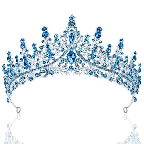 QGGTQG Krone Damen, Tiara Hochzeit, Diadem Hochzeit, Prinzessin Krone, Krone Braut, Kristallkrone Strass Krone für Geburtstag Party, Brautparty, Karneval, Prinzessin Krone Kostüm Usw (Blau)