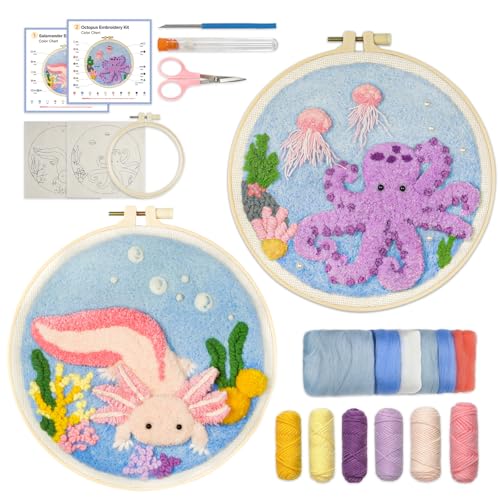Image of Gipony Embroidery kit for Beginners,Punch Needle Kits Adults Beginner,Punch Needle kit for Beginners, Includes All Tools and Materials,Easy to Follow Instructions and Videos-Axolotl