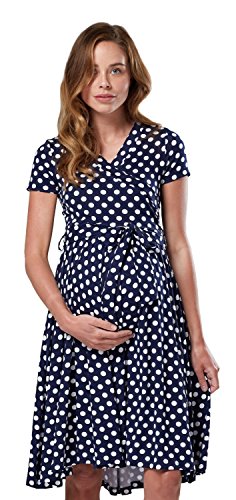 Happy Mama.para Mujer Vestido Premamá y de Lactancia Manga Corta Doble Capa.598p (Marina de Guerra con Puntos, 40, L)