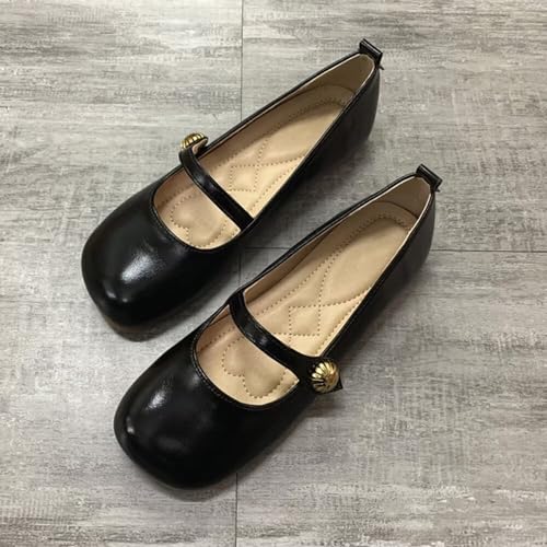 TN TANGNEST Leather Flats for Women Comfortable Round Toe Slip On Ballet Flats Retro Dress Mary Jane Flats3