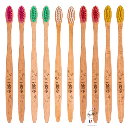 [EHOP] Lot de 10 Brosses à Dents en Bois Français | Poils Extra Souples | Convient aux Adultes | Fabrication Française | Brosses Écologiques | Dentaire...