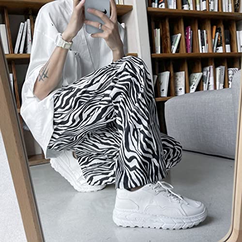 HZCX FASHION Men Streetwear Ice Silk Straight Wide Leg Zebra Printed Beach Pants2
