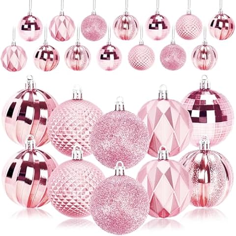 JULMELON 24PCS Pink Christmas Ball Ornaments 60mm Cover