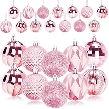 JULMELON 24PCS Large Christmas Balls Ornaments,60mm/2.4 in Shatterproof Plastic Decorative Xmas Tree Ornaments, Assorted Christmas Ball Ornaments for Wedding Mothers Day Party Decorations Pink