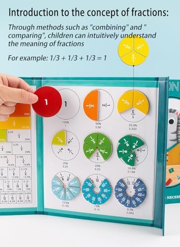 Image of Magnetic Fraction Educational Puzzle Fraction Tiles and Circles, Equip Magnetic Score Disk Demonstrator,Math Manipulatives Enhance Early Primary School Students Mathematical Skills