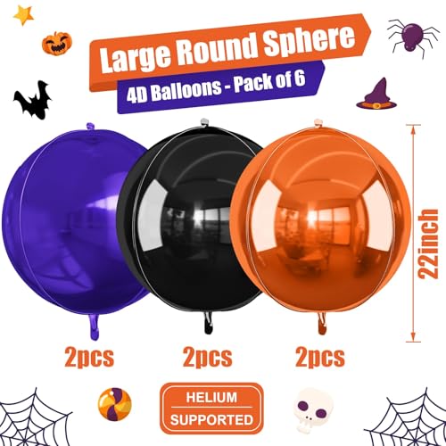 Image of Black Orange Purple Round Foil Balloons Halloween Prom Decor 22 Inch 6 Pcs