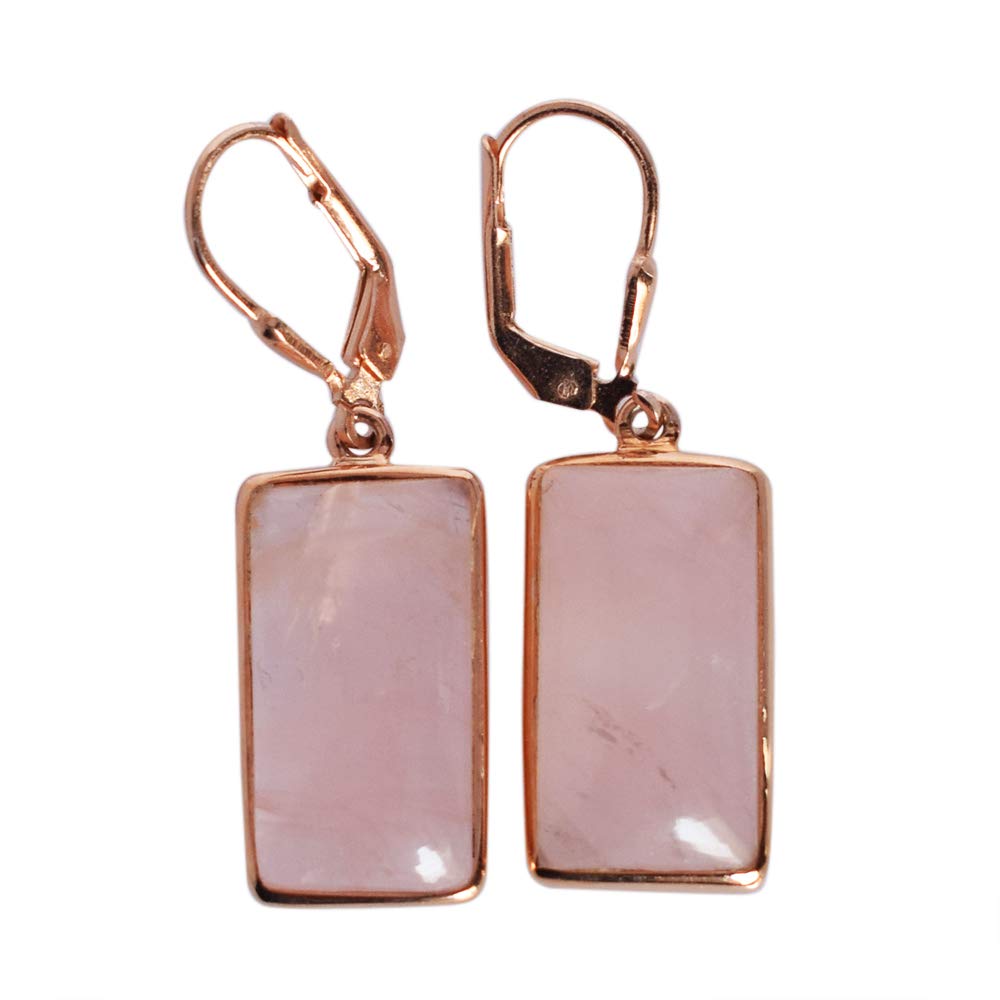 Orecchini pendenti da donna in argento Sterling 925, realizzati a mano, con quarzo rosa, 23 x 11 mm, orecchini cabochon con pietra preziosa rosa, leggeri e pendenti per tutti i giorni e come regalo
