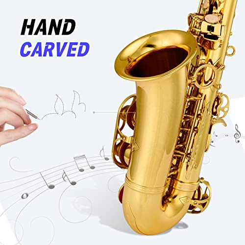 Donner Alto Saxophone Dax-21, Gold Lacquer E Flat Sax With Full Kit Travel Bag, Foldable Stand And Cleanning Kit, For Beginner Students, Brass Engraving And Gorgeous Sound #TOP1