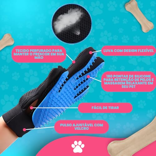 Luva Nano Magnética Escova Tira Pelos Pet Cães Gatos Remoção Eficiente Confortável Massagem Para Tod