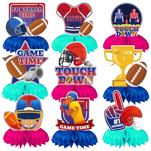 Qpout MP4TG138-US 9Pcs Football Party Decorations Football Table Centerpiece Football Honeycomb Centerpieces Table Toppers Super Bowl Party Honeycomb Table Toppers Rugby Football Sports Theme Decorations cover