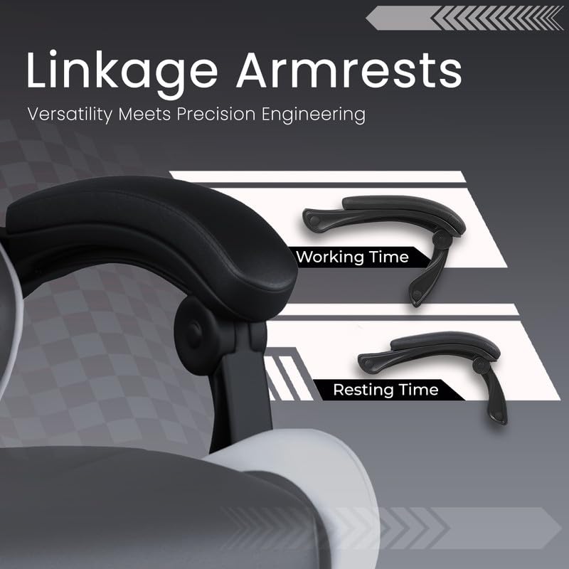 Image of ValorX USA Vector 2026 Edition I Ergonomic Gaming & Computer Chair in PU Leather | Dual Massager Back Cushion | Adjustable Neck & Lumbar Support | Ergo-Sync Armrests | Retractable Footrest (White)