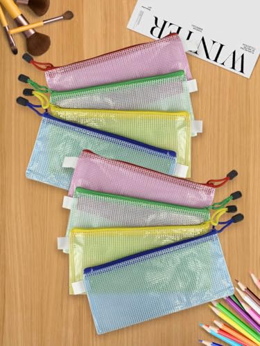 8 unidades de sacos de arquivo com zíper, bolsa de malha de plástico impermeável para família de escritório, bolsas de viagem transparentes à prova d'água, bolsas de armazenamento de jogos de