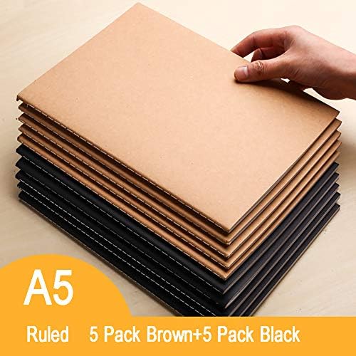 Exercise Notebook A5,10 Pack Bulk Composition Notebooks Oxford Hardback College Ruled Notepad Campus Journal 80 Page Thread Bound Black+Brown