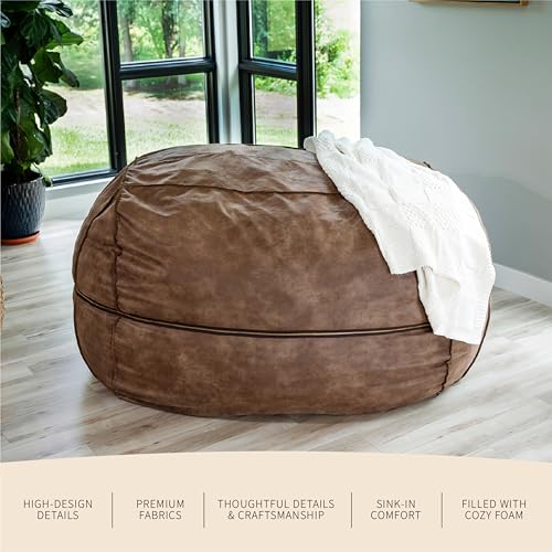 Image of Big Joe Fuf 8Ft Giant Foam Bean Bag Chair, Oversized Couch with Removable Cover for Kids, Teens, Adults, Coffee Soft Vegan Leather, 8 Foot | Premium Shredded Foam Filled, Soft Vegan Leather, Adult-Sized Comfortable Seating, Supports Up to 300 lbs