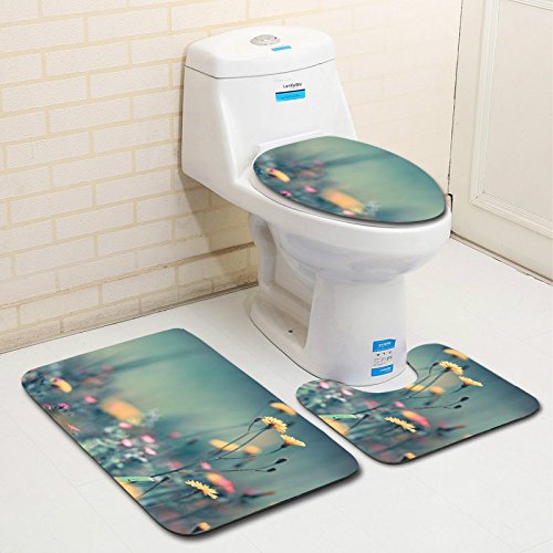 Blume Dekorative Badematte Toilette Dreiteiliger Teppich Wasserdichter Badezimmerteppich Toilettensitzbezug Bodenmatte Badezimmerdekoration C4 50x80cm – Bild 3