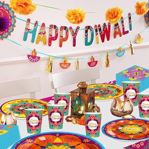 Vaisselle Jetable Diwali - Lot 74 Pièces Déco Table Repas Indien - 7