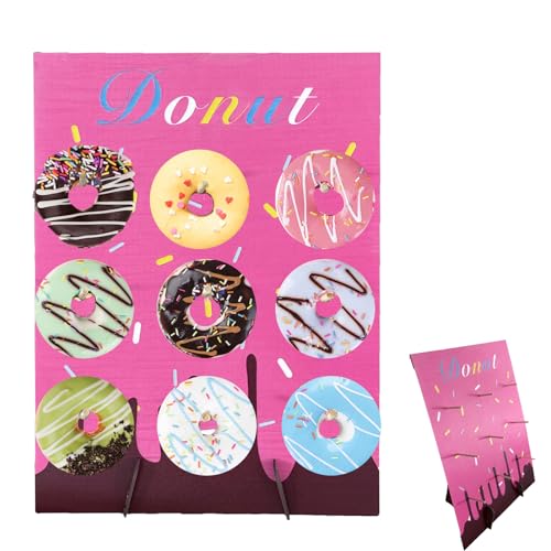 Hfpengzan Pink Wood Donut Wall Display Stand Reusable Doughnut Board Holder Donut Party Supplies for Parties, Weddings, Birthdays, Dessert Table Decoration