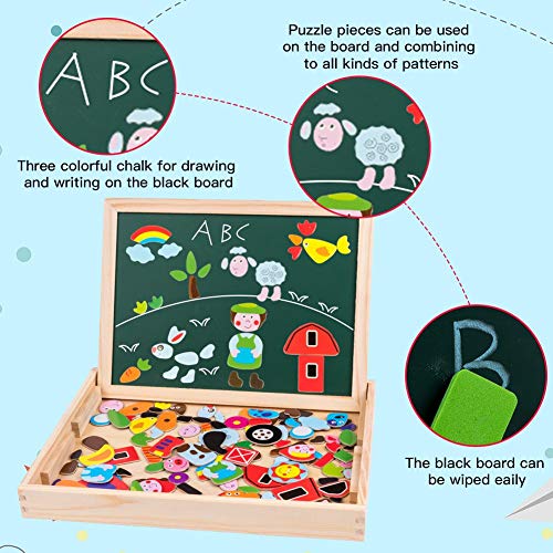 Uping magnetisches Holzpuzzle Staffelei doppelseitige Tafel Holzbrett Doodle 155 Stücke für Kinder ab 3 Jahre Bauernhof – Bild 5
