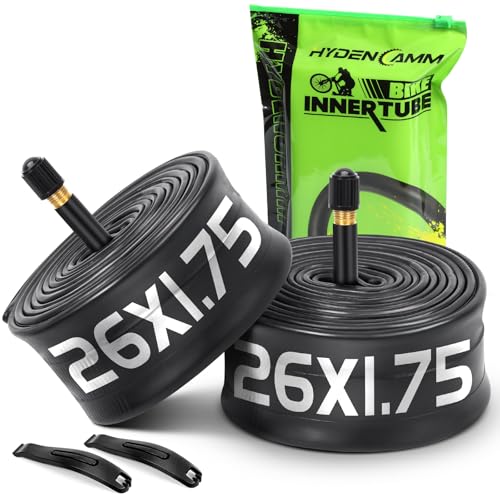 Hydencamm 2 Pack 26x1.75/2.125 Tire Tubes 26x1.75 26x1.95 26x2.10 26x2.125 with 35mm Schrader Valve Butyl 26x1.95 Bike Tube with 2PCS Levers Compatible with MTB and Cruisers City Bikes Road Bikes